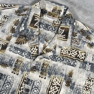 Winnie Fashion Mens Large Tan Tropical Hawaiian Shirt Tribal Turtles Casual Camp